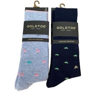 Lot of 2 Packs Gold Toe Socks 4 Pairs Flamingos Tortoise Hare 6-12.5 Shoe NEW